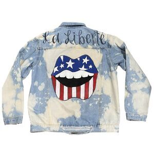 Denim Trucker Jacket Size Small Bleach Dyed La Liberte Handpainted Distressed